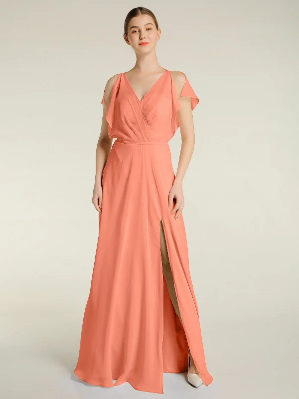 V Neckline Chiffon Maxi Dresses with Slit Sunset Comfortable Fit-and-Flare Maxi Dress V Neckline Chiffon Maxi Dresses with Slit Sunset Comfortable Fit-and-Flare Maxi Dress