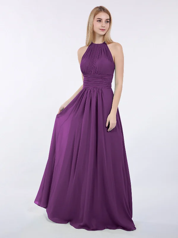 Halter Chiffon Maxi Dress of Bridesmaid Grape Chic Summer Floral Maxi Dress