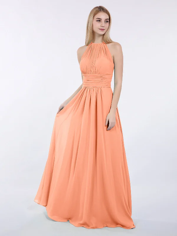 Halter Chiffon Maxi Dress of Bridesmaid Papaya Fashionable Chiffon Maxi Dress