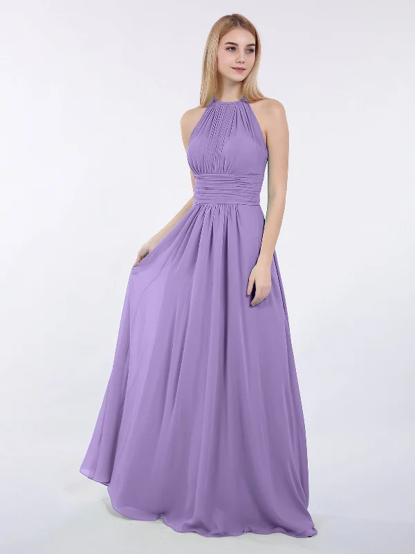 Halter Chiffon Maxi Dress of Bridesmaid Tahiti Stylish Button-Up Maxi Dress