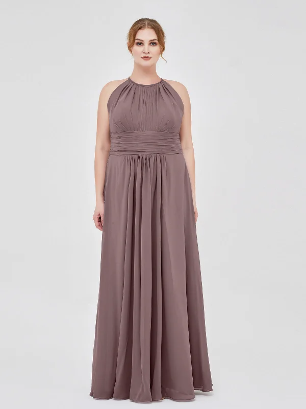 Halter Chiffon Maxi Dress of Bridesmaid Vintage Mauve Comfortable Plunging Neckline Maxi Dress Halter Chiffon Maxi Dress of Bridesmaid Vintage Mauve Comfortable Plunging Neckline Maxi Dress