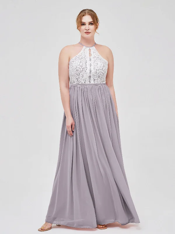 Halter Maxi Dress with Ivory Lace Bodice-Dusk Chic Button-Up Maxi Dress