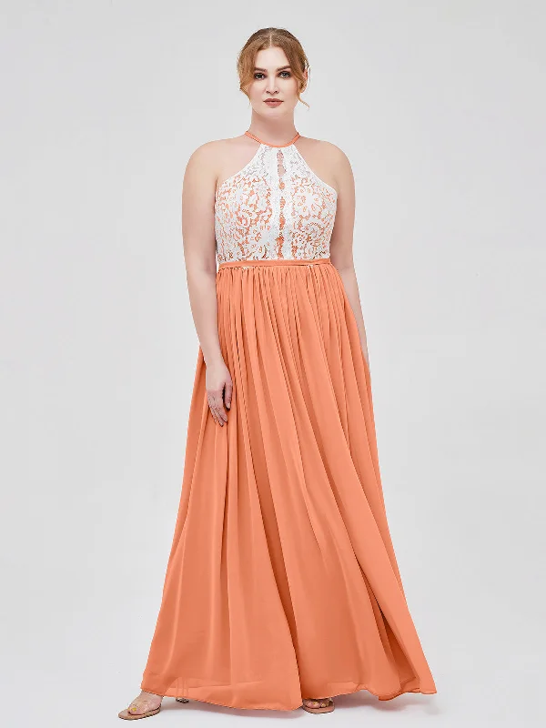 Halter Maxi Dress with Ivory Lace Bodice-Papaya Fashionable Sheer Maxi Dress
