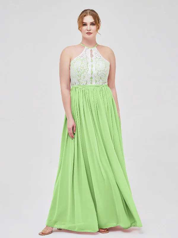 Halter Maxi Dress with Ivory Lace Bodice-Sage Elegant Wraparound Maxi Dress