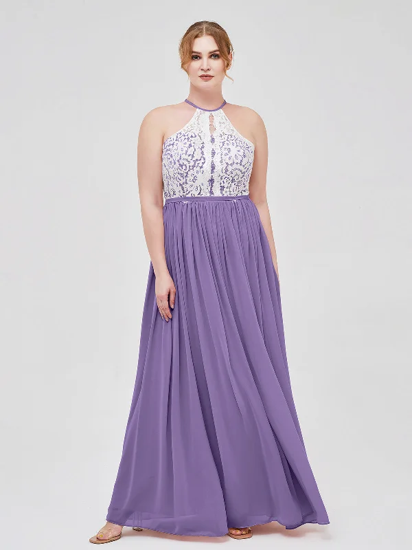 Halter Maxi Dress with Ivory Lace Bodice-Tahiti Stylish Longline Maxi Dress