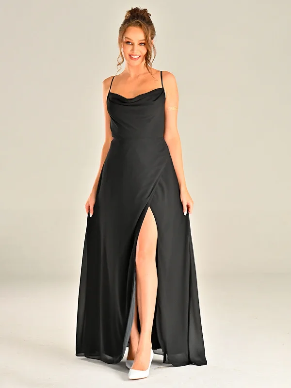Black Cowl Neck Maxi Dress Slip bridesmaid Wedding Guest Stylish V-Neck Maxi Dress