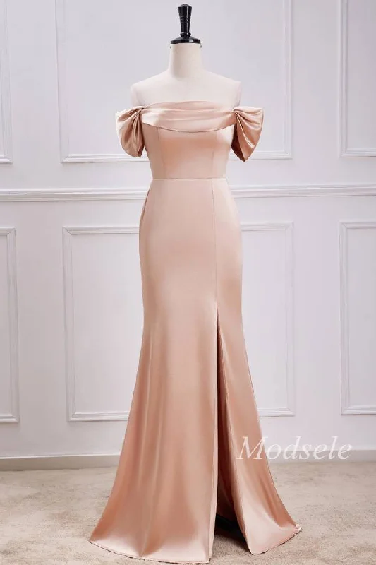 Champagne Off-the-Shoulder Mermaid Maxi Dress with Slit Elegant Maxi Dress with Ruffles Champagne Off-the-Shoulder Mermaid Maxi Dress with Slit Elegant Maxi Dress with Ruffles