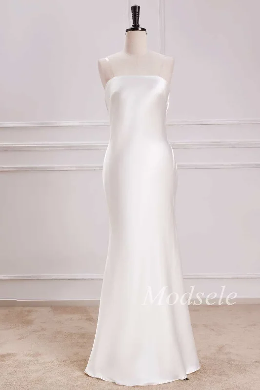 Cowl Back Strapless Mermaid Maxi Dress in White Classic Strapless Maxi Dress