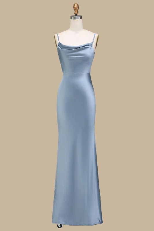 Cowl Neck and Back Maxi Dress in Dusty Blue Trendy Floral Print Maxi Dress