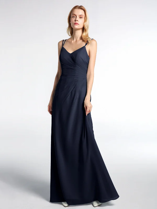 Double Straps Cross Back Chiffon Maxi Dress-Dark Navy Elegant Boho Maxi Dress