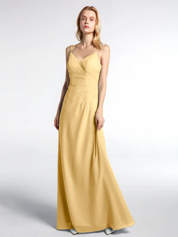 Double Straps Cross Back Chiffon Maxi Dress-Gold Cozy Longline Maxi Dress