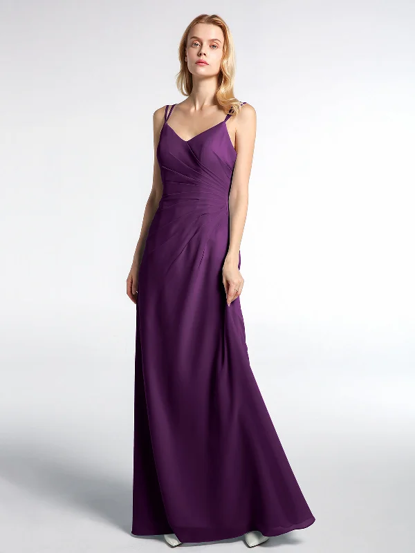 Double Straps Cross Back Chiffon Maxi Dress-Grape Comfortable Ruffle Hem Maxi Dress