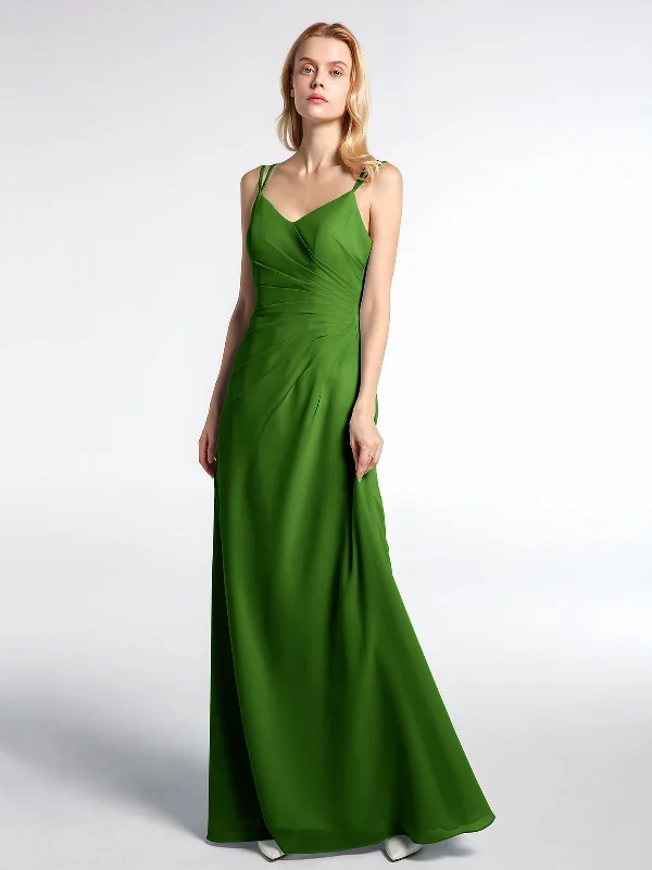 Double Straps Cross Back Chiffon Maxi Dress-Moss Elegant Tiered Maxi Dress