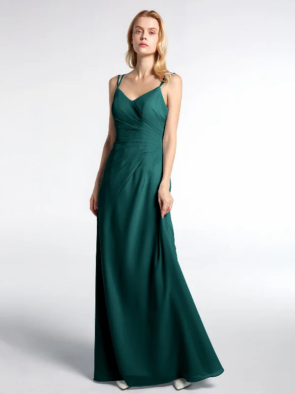 Double Straps Cross Back Chiffon Maxi Dress-Peacock Fashionable Faux Wrap Maxi Dress