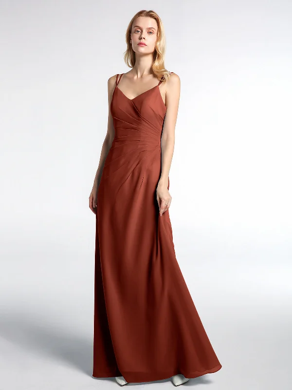 Double Straps Cross Back Chiffon Maxi Dress-Rust Fashionable Open-Back Maxi Dress