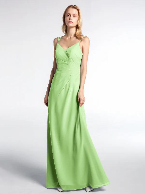 Double Straps Cross Back Chiffon Maxi Dress-Sage Stylish Pleated A-Line Maxi Dress