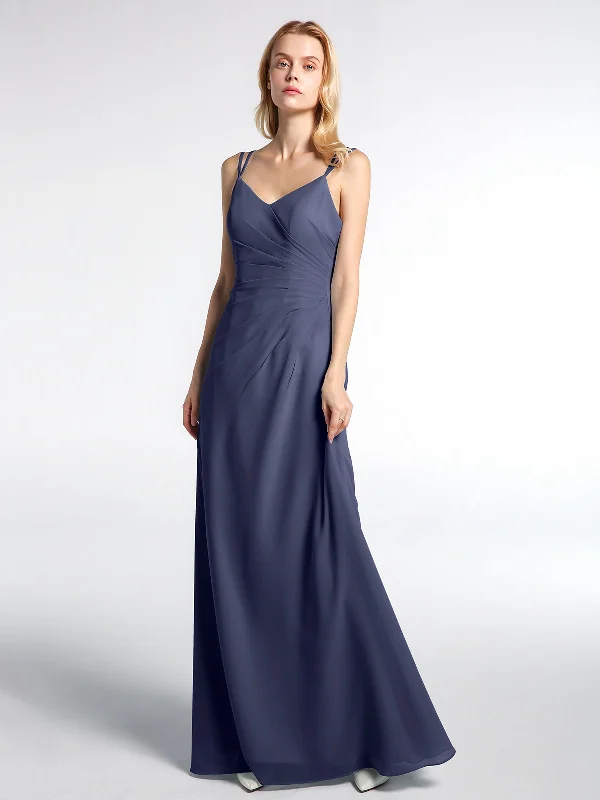 Double Straps Cross Back Chiffon Maxi Dress-Stormy Elegant Maxi Dress with Belt