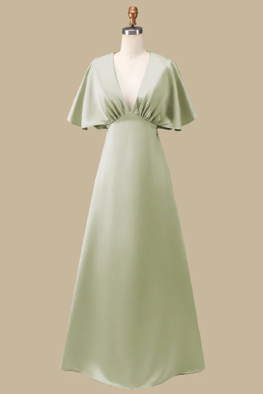 Dusty Sage Plunge V Maxi Dress with Half Sleeves Cozy Ribbed Maxi Dress