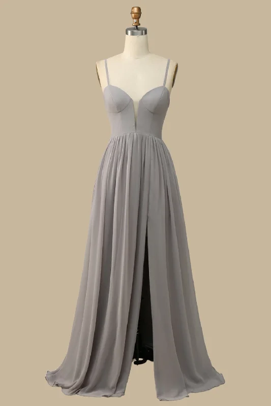 Gray Corset Cutout Back Chiffon Maxi Dress Trendy Maxi Dress with Belt