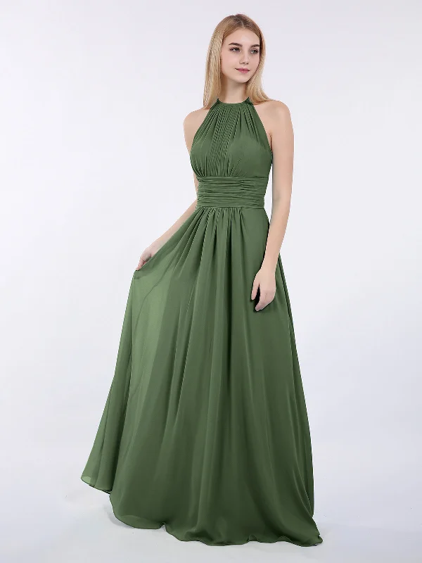 Halter Chiffon Maxi Dress of Bridesmaid Olive Green Fashionable Printed Maxi Dress