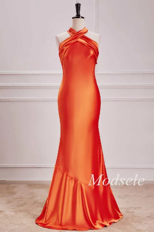 Halter Mermaid Maxi Dress in Burnt Orange Classic A-Line Maxi Dress