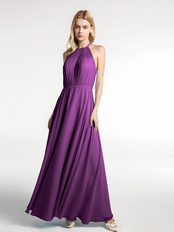 Halter Neck Chiffon Maxi Dress with Circle Skirt-Grape Elegant Maxi Dress with Pockets Halter Neck Chiffon Maxi Dress with Circle Skirt-Grape Elegant Maxi Dress with Pockets