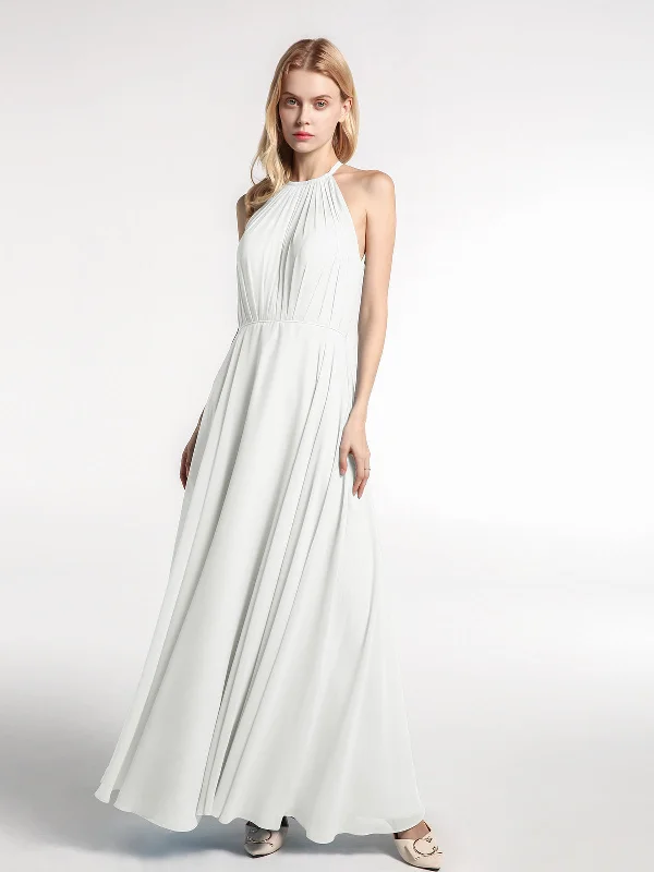 Halter Neck Chiffon Maxi Dress with Circle Skirt-Ivory Stylish Empire Waist Maxi Dress Halter Neck Chiffon Maxi Dress with Circle Skirt-Ivory Stylish Empire Waist Maxi Dress