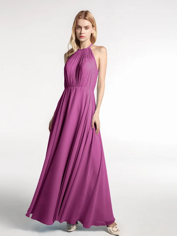 Halter Neck Chiffon Maxi Dress with Circle Skirt-Orchid Comfortable Maxi Dress with Slits Halter Neck Chiffon Maxi Dress with Circle Skirt-Orchid Comfortable Maxi Dress with Slits