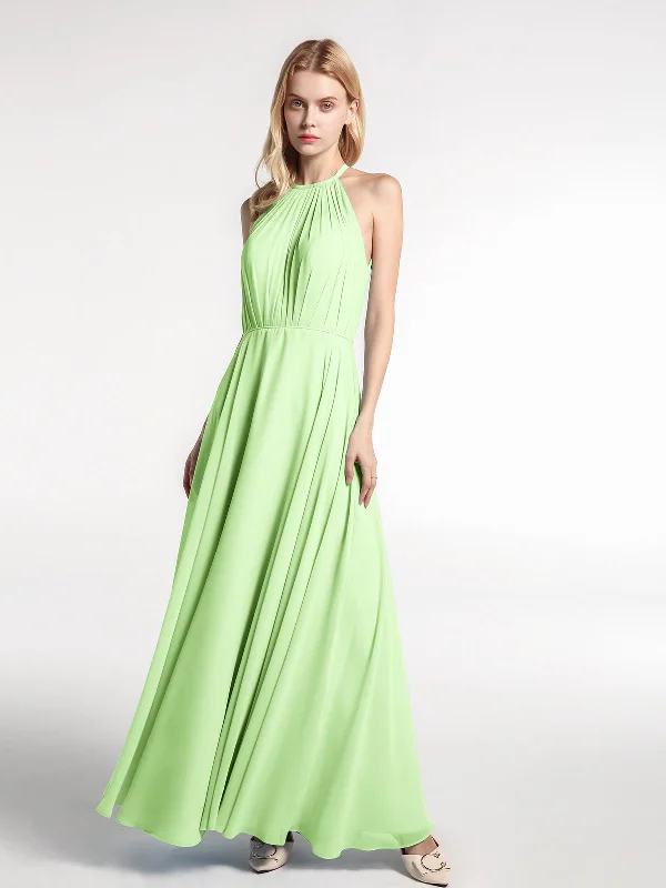 Halter Neck Chiffon Maxi Dress with Circle Skirt-Sage Trendy Short Sleeve Maxi Dress Halter Neck Chiffon Maxi Dress with Circle Skirt-Sage Trendy Short Sleeve Maxi Dress