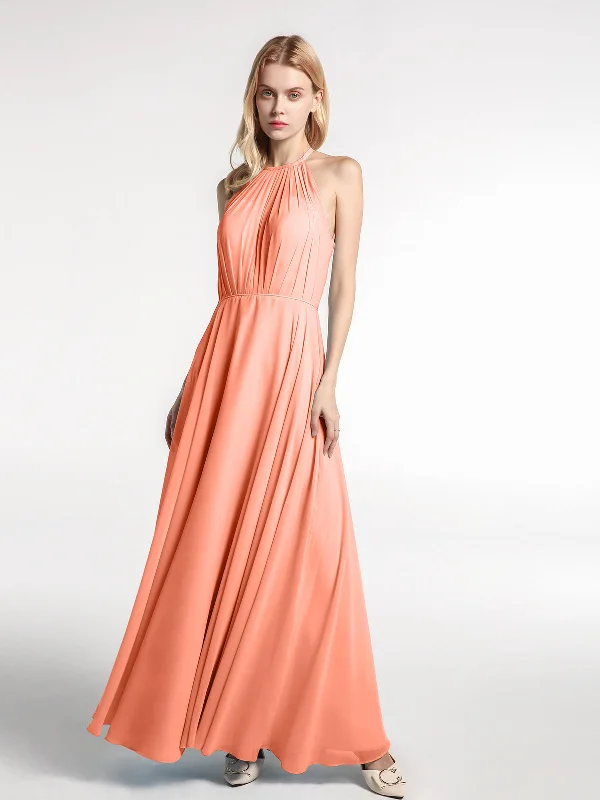 Halter Neck Chiffon Maxi Dress with Circle Skirt-Sunset Trendy V-Neck Maxi Dress