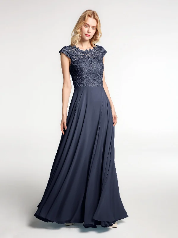 Illusion Wrap Neck Lace and Chiffon Maxi Dress-Dark Navy Stylish Longline Maxi Dress Illusion Wrap Neck Lace and Chiffon Maxi Dress-Dark Navy Stylish Longline Maxi Dress