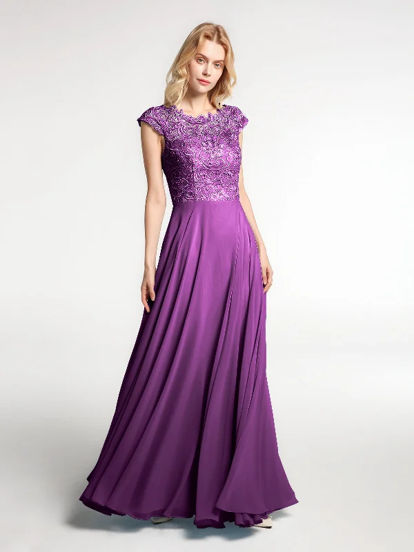 Illusion Wrap Neck Lace and Chiffon Maxi Dress-Grape Chic Button-Up Maxi Dress