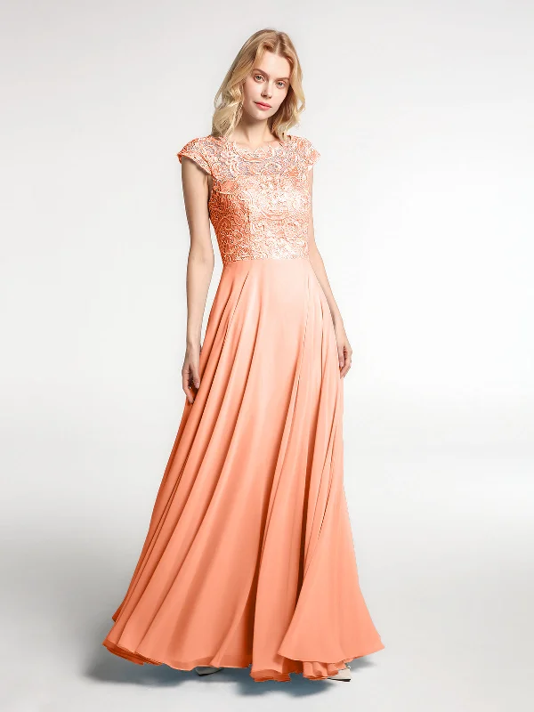 Illusion Wrap Neck Lace and Chiffon Maxi Dress-Papaya Elegant Velvet Maxi Dress