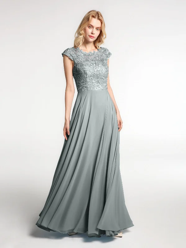 Illusion Wrap Neck Lace and Chiffon Maxi Dress-Steel Grey Comfortable Maxi Dress with Sleeves Illusion Wrap Neck Lace and Chiffon Maxi Dress-Steel Grey Comfortable Maxi Dress with Sleeves