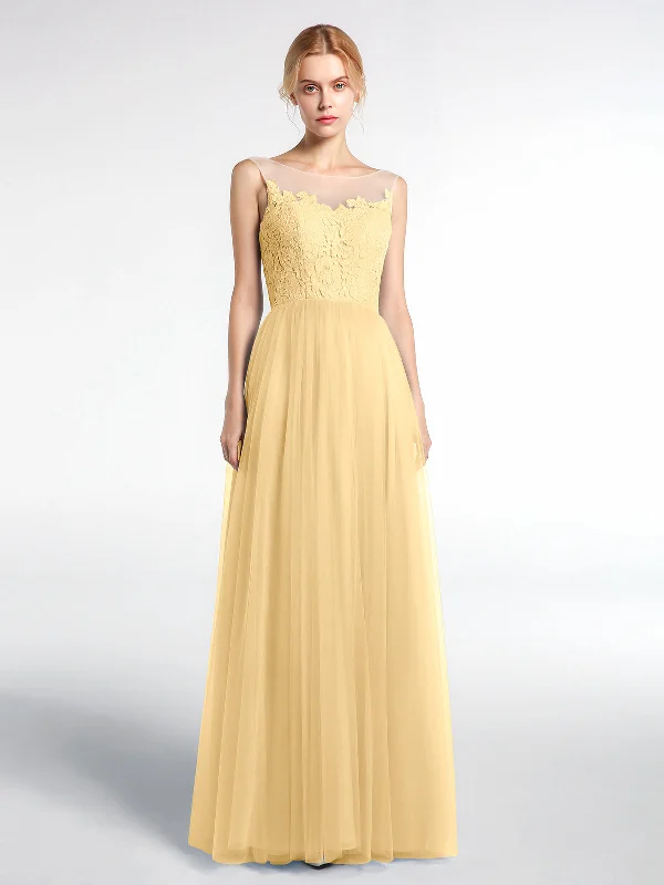 Illusion Neckline Lace and Tulle Maxi Dress-Gold Cozy Knitted Maxi Dress