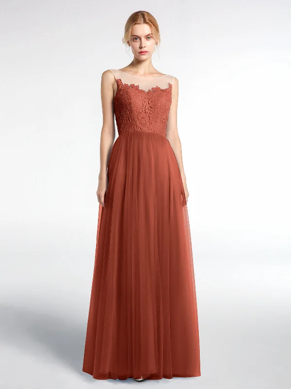 Illusion Neckline Lace and Tulle Maxi Dress-Rust Cozy Longline Maxi Dress