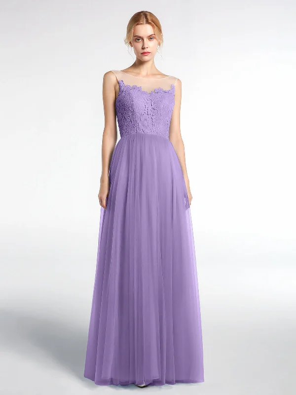 Illusion Neckline Lace and Tulle Maxi Dress-Tahiti Comfortable Fit-and-Flare Maxi Dress Illusion Neckline Lace and Tulle Maxi Dress-Tahiti Comfortable Fit-and-Flare Maxi Dress
