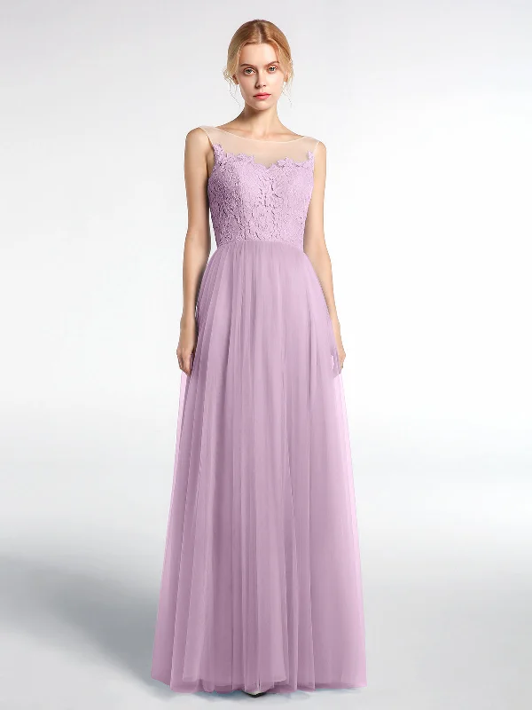 Illusion Neckline Lace and Tulle Maxi Dress-Wisteria Casual Maxi Dress with Pockets