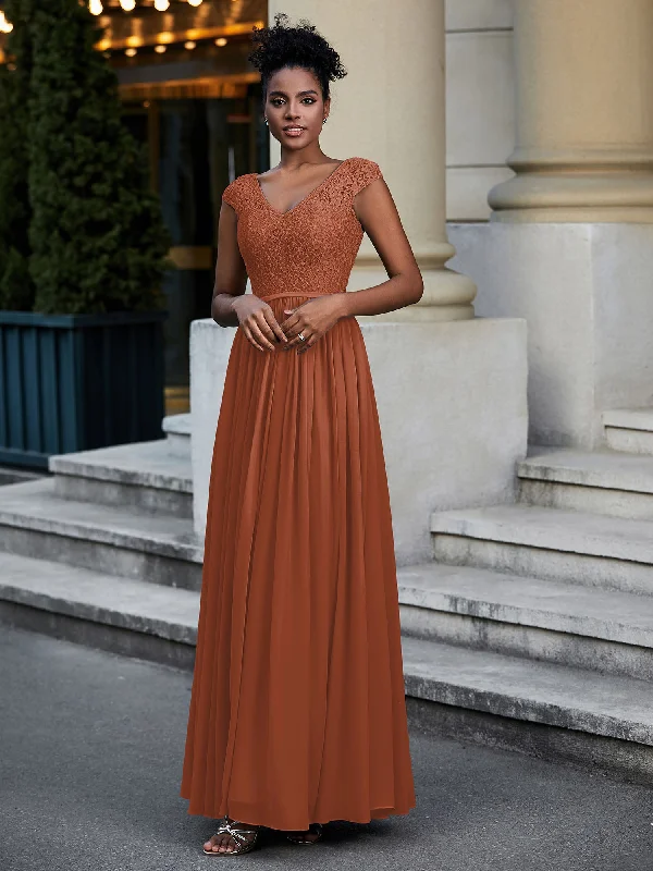 Lace and Chiffon Maxi Dress with Cap Sleeves-Rust Comfortable Maxi Dress with Sleeves Lace and Chiffon Maxi Dress with Cap Sleeves-Rust Comfortable Maxi Dress with Sleeves
