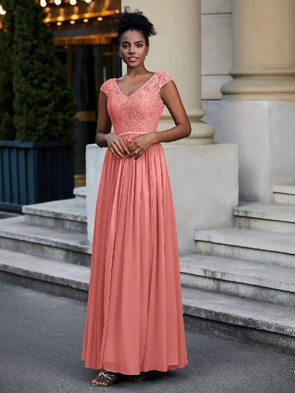 Lace and Chiffon Maxi Dress with Cap Sleeves-Sunset Stylish Boho Chic Maxi Dress