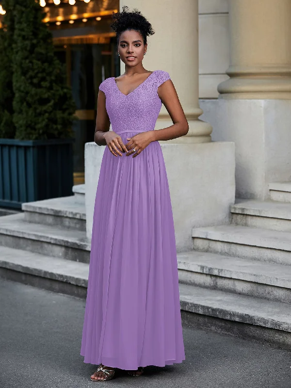 Lace and Chiffon Maxi Dress with Cap Sleeves-Tahiti Cozy Open-Back Maxi Dress