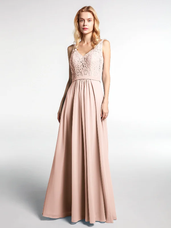 Lace Bodice Chiffon Skirt Maxi Dress with V-neck-Pearl Pink Cozy Spaghetti Strap Maxi Dress Lace Bodice Chiffon Skirt Maxi Dress with V-neck-Pearl Pink Cozy Spaghetti Strap Maxi Dress
