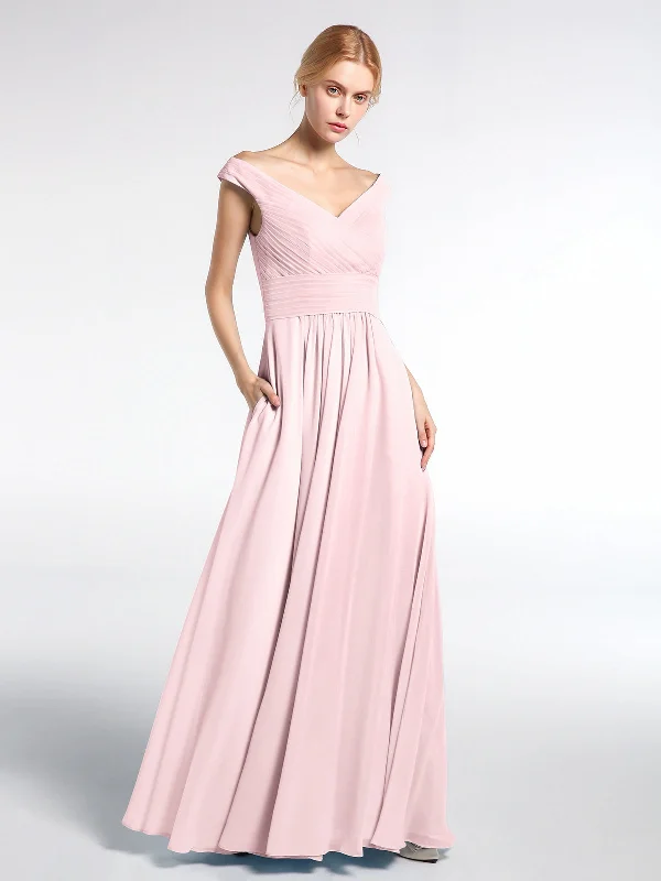 Off shoulder V-neck Maxi Dress with Pockets-Blushing Pink Elegant Maxi Dress with Lace Off shoulder V-neck Maxi Dress with Pockets-Blushing Pink Elegant Maxi Dress with Lace