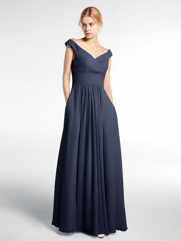 Off shoulder V-neck Maxi Dress with Pockets-Dark Navy Stylish Off-Shoulder Maxi Dress Off shoulder V-neck Maxi Dress with Pockets-Dark Navy Stylish Off-Shoulder Maxi Dress