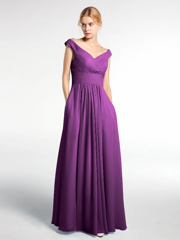 Off shoulder V-neck Maxi Dress with Pockets-Grape Elegant Lace Maxi Dress