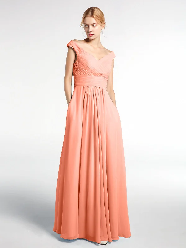 Off shoulder V-neck Maxi Dress with Pockets-Sunset Trendy Short Sleeve Maxi Dress