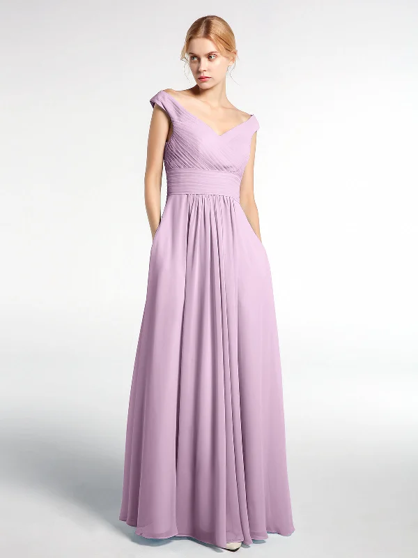 Off shoulder V-neck Maxi Dress with Pockets-Wisteria Cozy Knitted Maxi Dress
