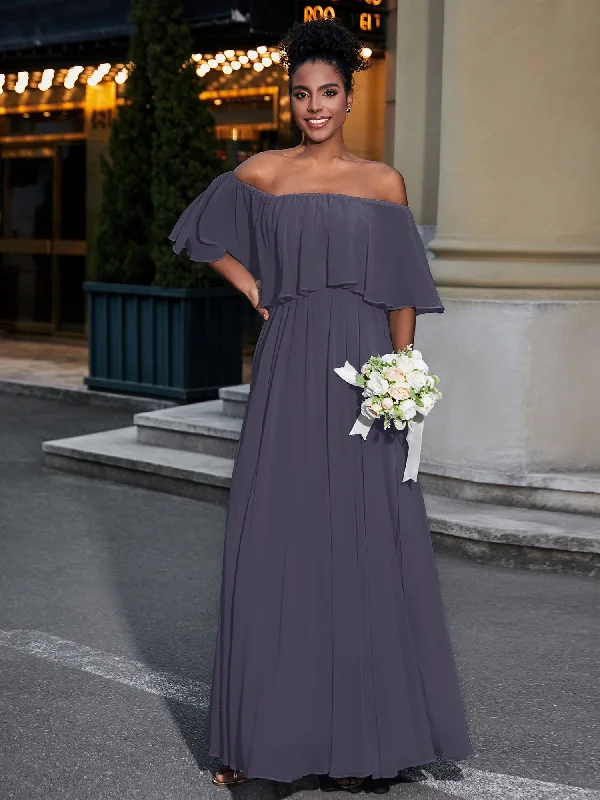 Off the Shoulder Ruffles Chiffon Maxi Dress-Stormy Fashionable Asymmetrical Maxi Dress Off the Shoulder Ruffles Chiffon Maxi Dress-Stormy Fashionable Asymmetrical Maxi Dress