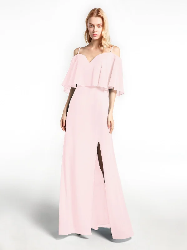 Ruffled Cold Shoulder Maxi Dress with Flounce Overlay Blushing Pink Elegant Lace-Up Maxi Dress Ruffled Cold Shoulder Maxi Dress with Flounce Overlay Blushing Pink Elegant Lace-Up Maxi Dress