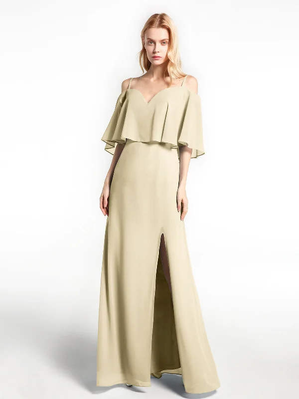 Ruffled Cold Shoulder Maxi Dress with Flounce Overlay Champagne Trendy Floral Print Maxi Dress Ruffled Cold Shoulder Maxi Dress with Flounce Overlay Champagne Trendy Floral Print Maxi Dress